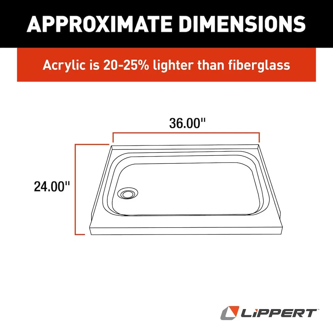 210373 – LIPPERT COMP Shower Pan, Rectangular 24 Inch x 36 Inch With Threshold White ABS - view 3